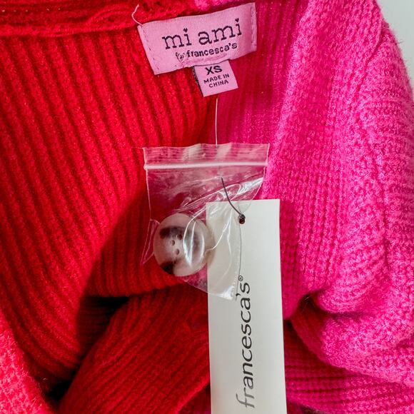 NWT-Miami if Francesca's, Red & Pink ColorBlock Button Up Cropped Cardigan-SZ XS - Picture 8 of 8